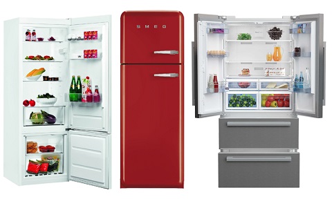 3 modèles différents de réfrigérateurs : combiné, 2 portes et grande largeur